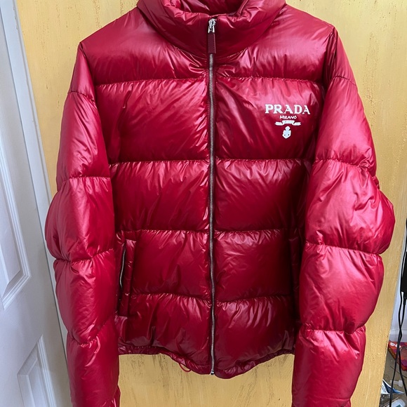 Prada Logo Puffer Jack Coat Red Size XXL